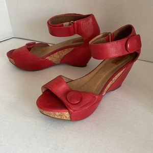 Like NEW Miz Mooz red leather platforms w/ankle straps. Size 8.5